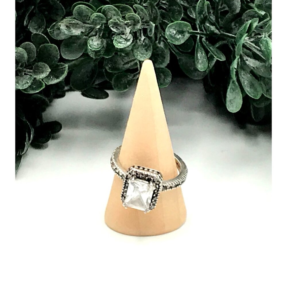 Vintage style Sterling silver ring  Princess Cut Ring With Clear Stone size 8.5